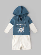 Popees Baby Boys Hooded Neck Top & Shorts Co-ord Set| Aegean Blue| 9 Months - 4 Years