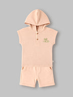Popees Soft & Stylish Sleeveless Baby Boys Hoodie Top and Shorts Set with Go Wild Print| 9 Months - 4 Years