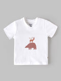 Popees Baby Boys Soft & Stylish Short Sleeve Printed T-Shirt | Cute Forest Animal Print V-Neck Top | White| 9 Months–4 Years