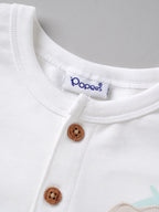 Popees Baby Boys Full Sleeve T-Shirt with Elephant Print and Button Placket |9 Month – 4 Years|
