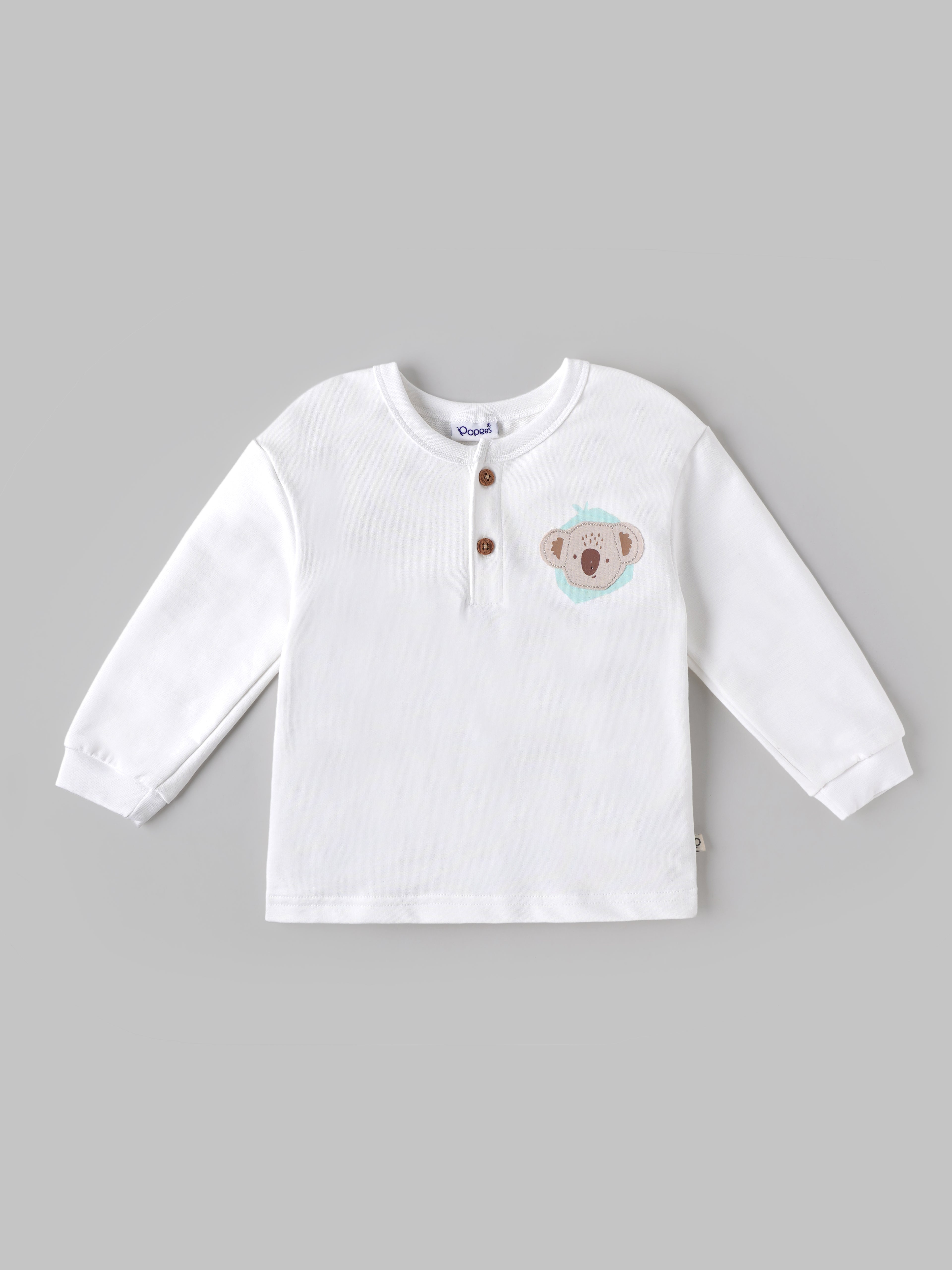 Popees Baby Boys Full Sleeve T-Shirt with Elephant Print and Button Placket |9 Month – 4 Years|