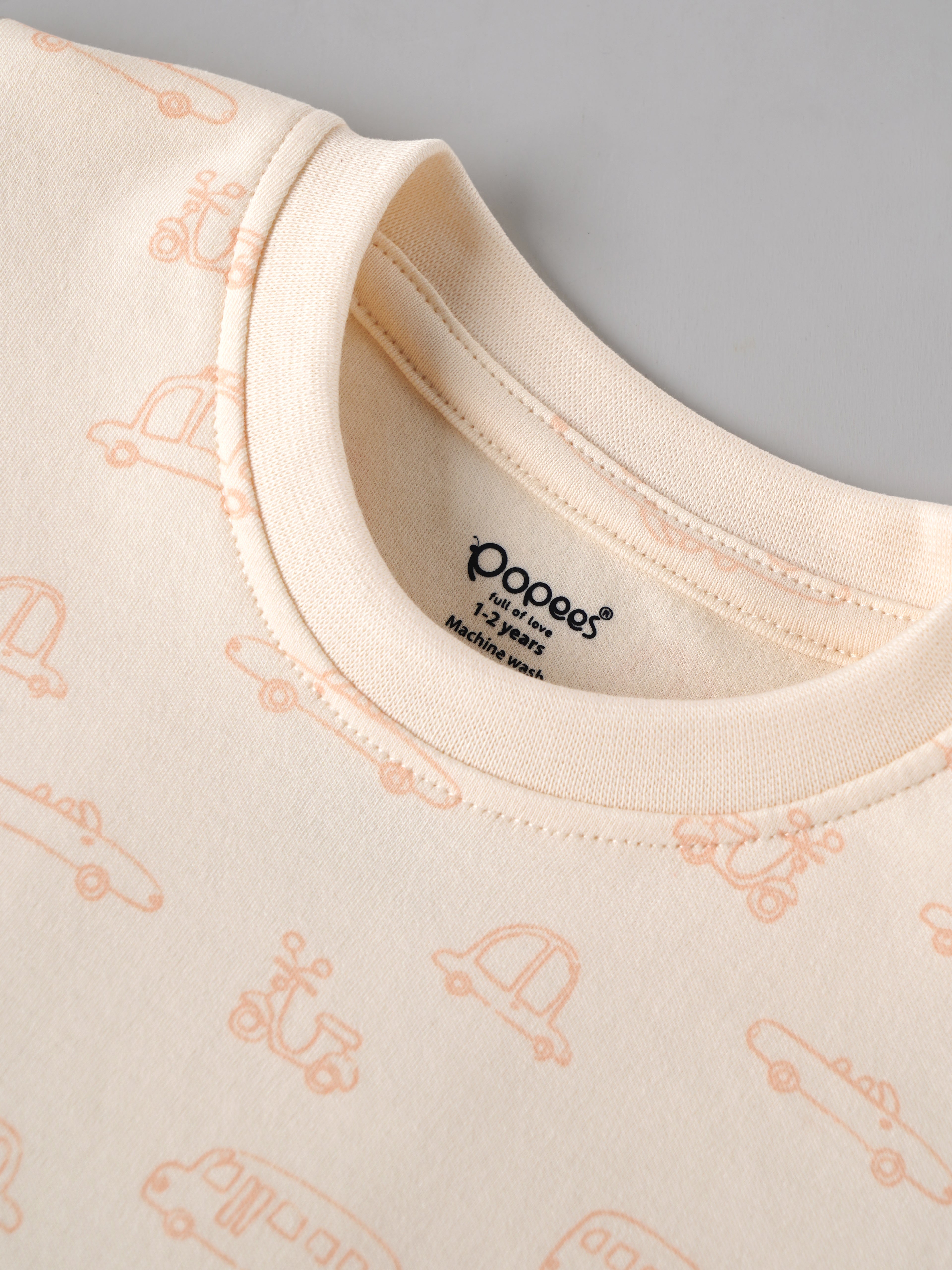 Popees Baby Boys Vehicle Print Half Sleeve T-Shirt | Soft Cotton Crew Neck Tee |  9 Months- 4 Years