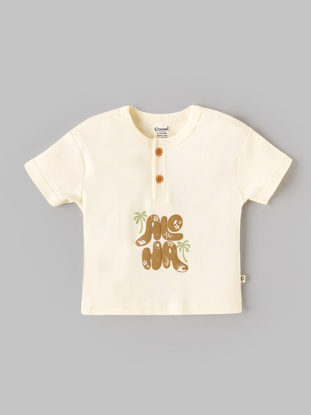 Popees Baby Boys Aloha Print Half Sleeve T-Shirt | Soft Cotton Graphic Tee | Cream | 9 M-4 Years