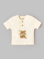 Popees Baby Boys Aloha Print Half Sleeve T-Shirt | Soft Cotton Graphic Tee | Cream | 9 M-4 Years