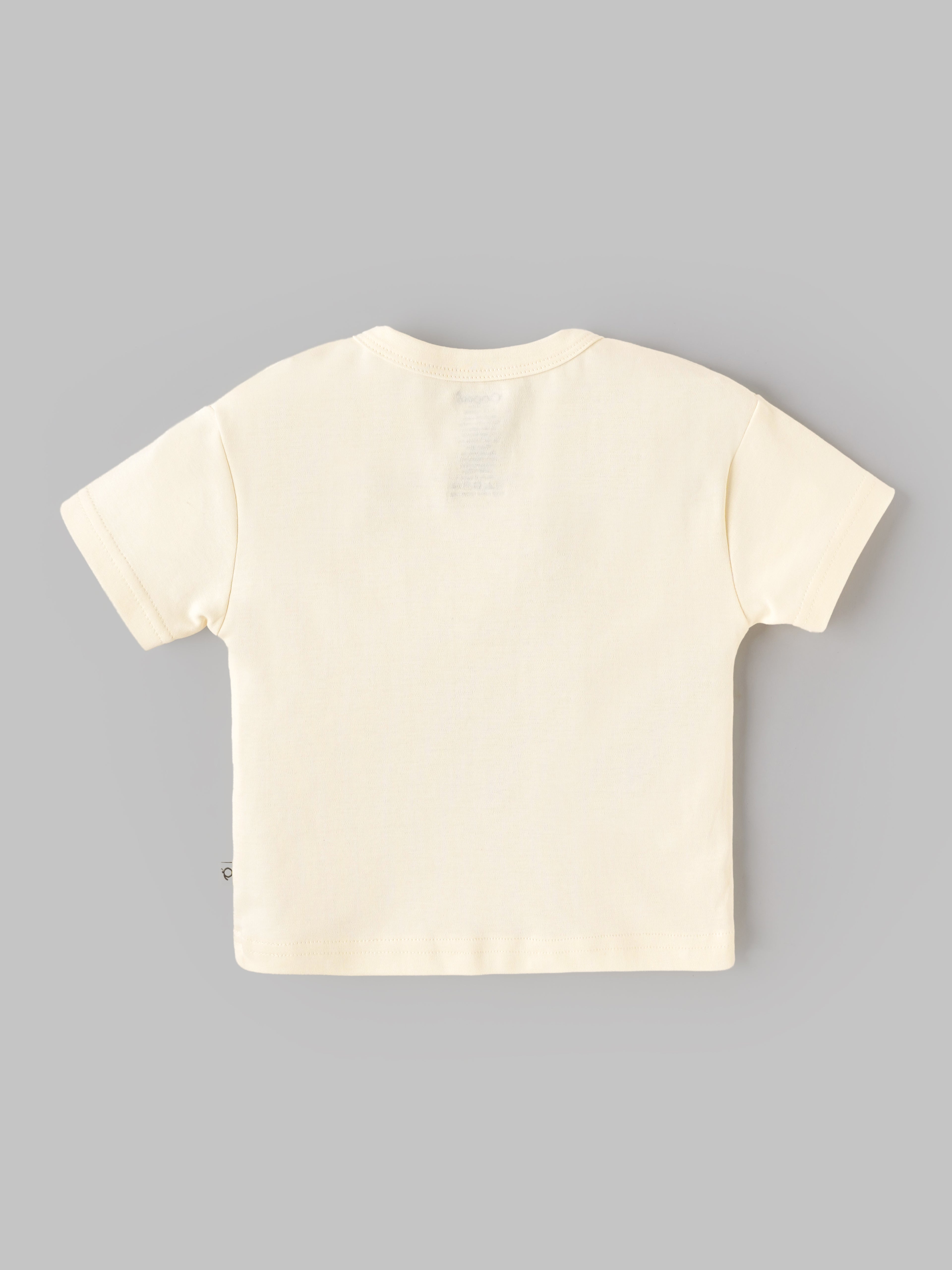 Popees Baby Boys Aloha Print Half Sleeve T-Shirt | Soft Cotton Graphic Tee | Cream | 9 M-4 Years
