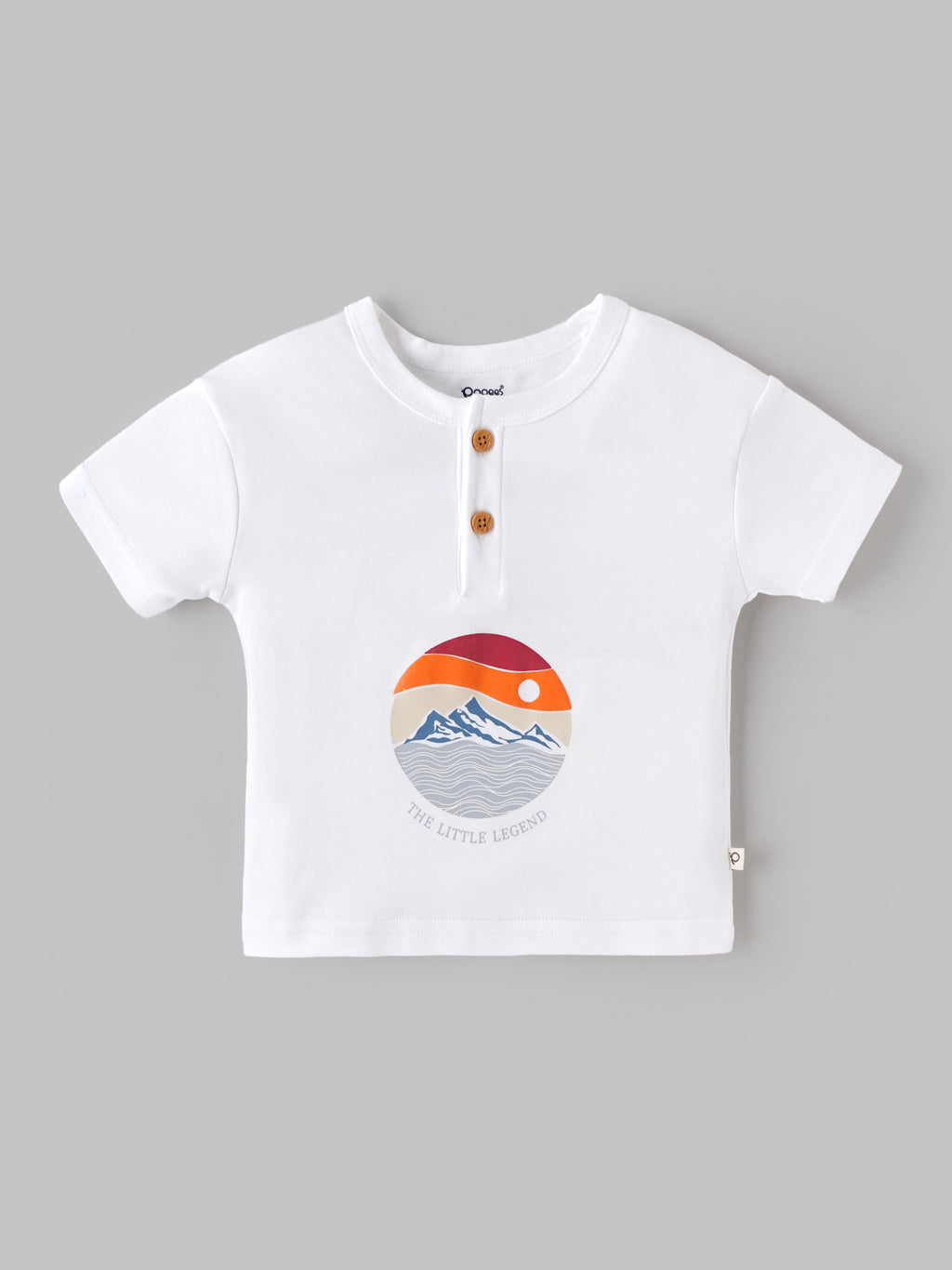 Popees Baby Boys Little Legend Print Half Sleeve T-Shirt | Soft Cotton Henley Neck Tee | White | 9M-4 Years
