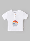 Popees Baby Boys Little Legend Print Half Sleeve T-Shirt | Soft Cotton Henley Neck Tee | White | 9M-4 Years