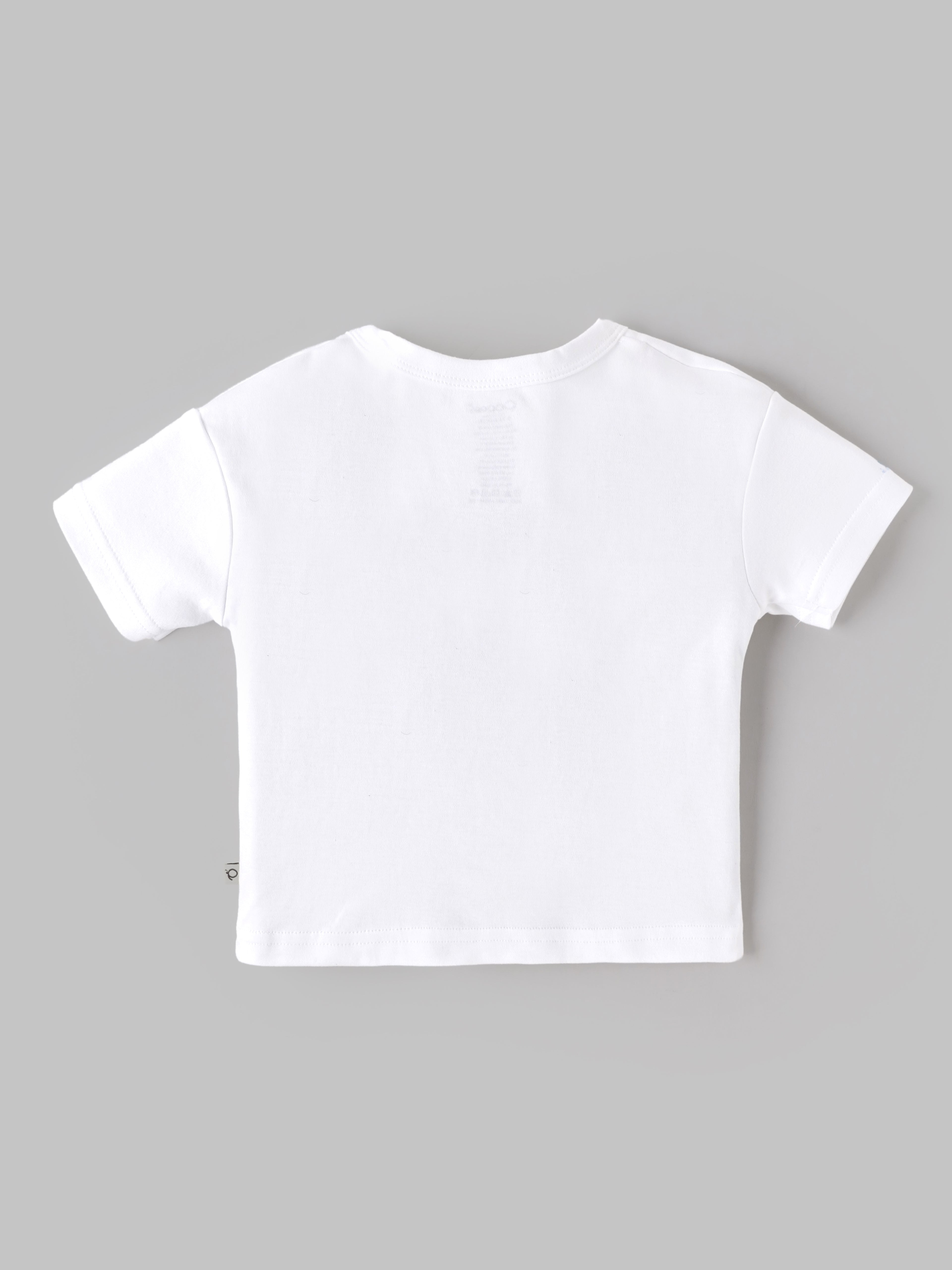 Popees Baby Boys Little Legend Print Half Sleeve T-Shirt | Soft Cotton Henley Neck Tee | White | 9M-4 Years