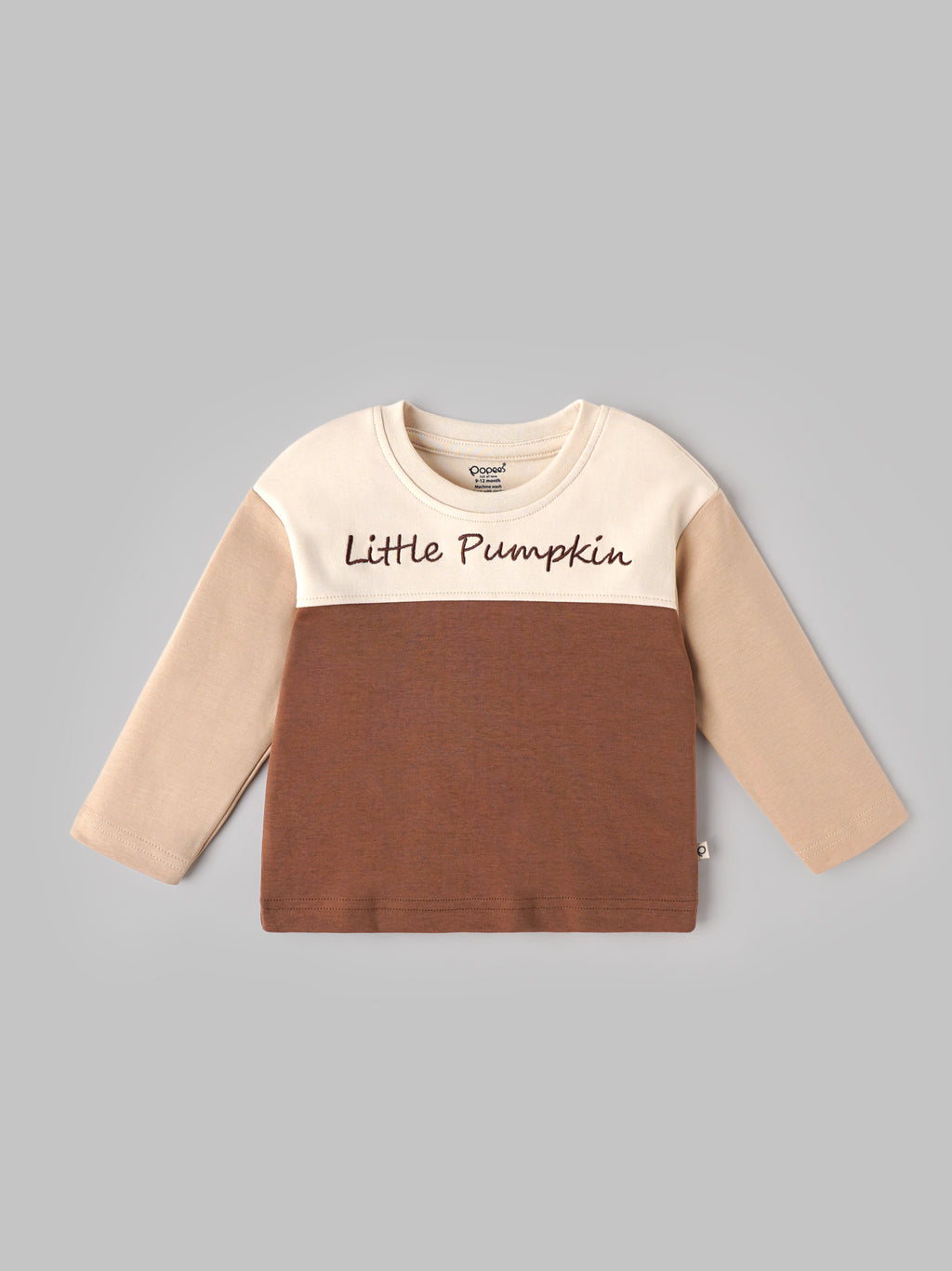 Popees Baby Boys Stylish Little Pumpkin Full Sleeve T-Shirt | Cute Color Block Printed Top | 6 Months–4 Years