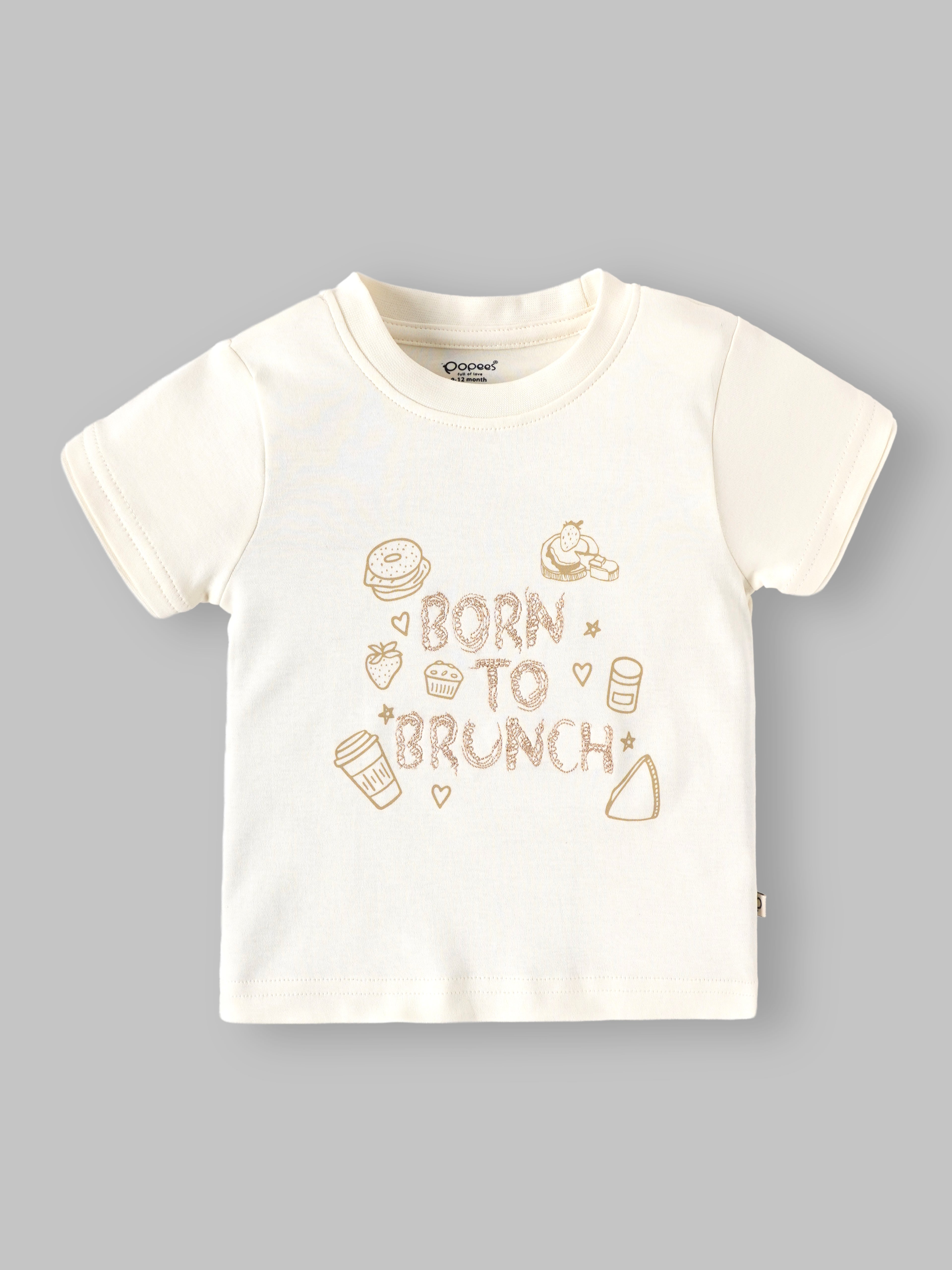 Popees Soft Cotton Half Sleeve Printed T-Shirt "Born to Brunch" for Baby Boys | 9 Months- 4 Years