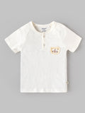 Popees Baby Boys Half Sleeve T-Shirt | Soft Cotton Blend Tee with Lion Embroidered Patch | White | 9 Months–4 Years