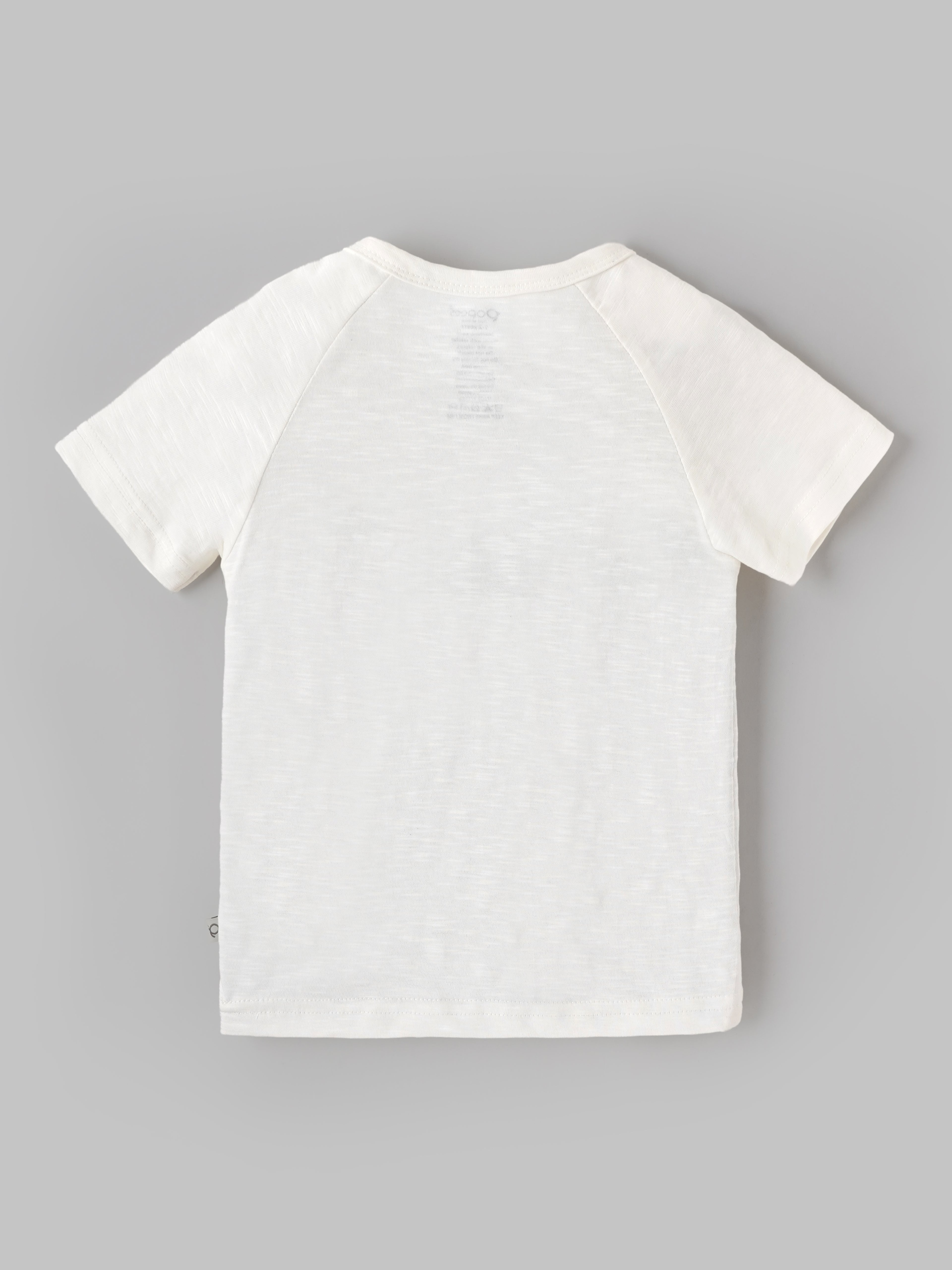 Popees Baby Boys Half Sleeve T-Shirt | Soft Cotton Blend Tee with Lion Embroidered Patch | White | 9 Months–4 Years