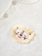 Popees Baby Boys Half Sleeve T-Shirt | Soft Cotton Blend Tee with Lion Embroidered Patch | White | 9 Months–4 Years