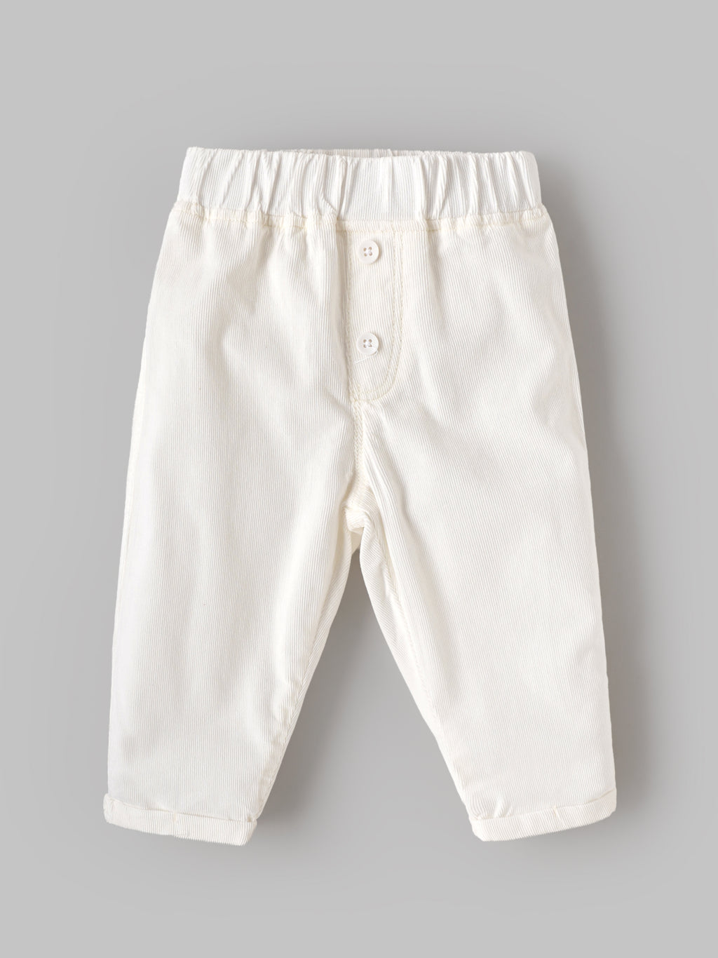 Popees Baby Boys Cotton Full Length Pants | Soft Elastic Waist Ribbed Pants | White | 9 Months–4 Years