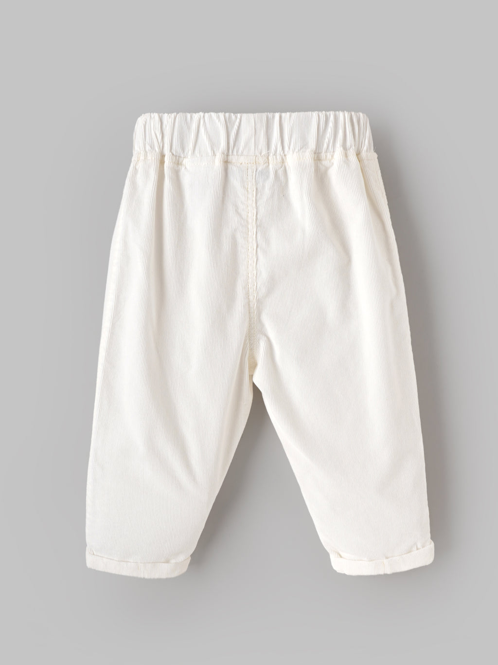 Popees Baby Boys Cotton Full Length Pants | Soft Elastic Waist Ribbed Pants | White | 9 Months–4 Years