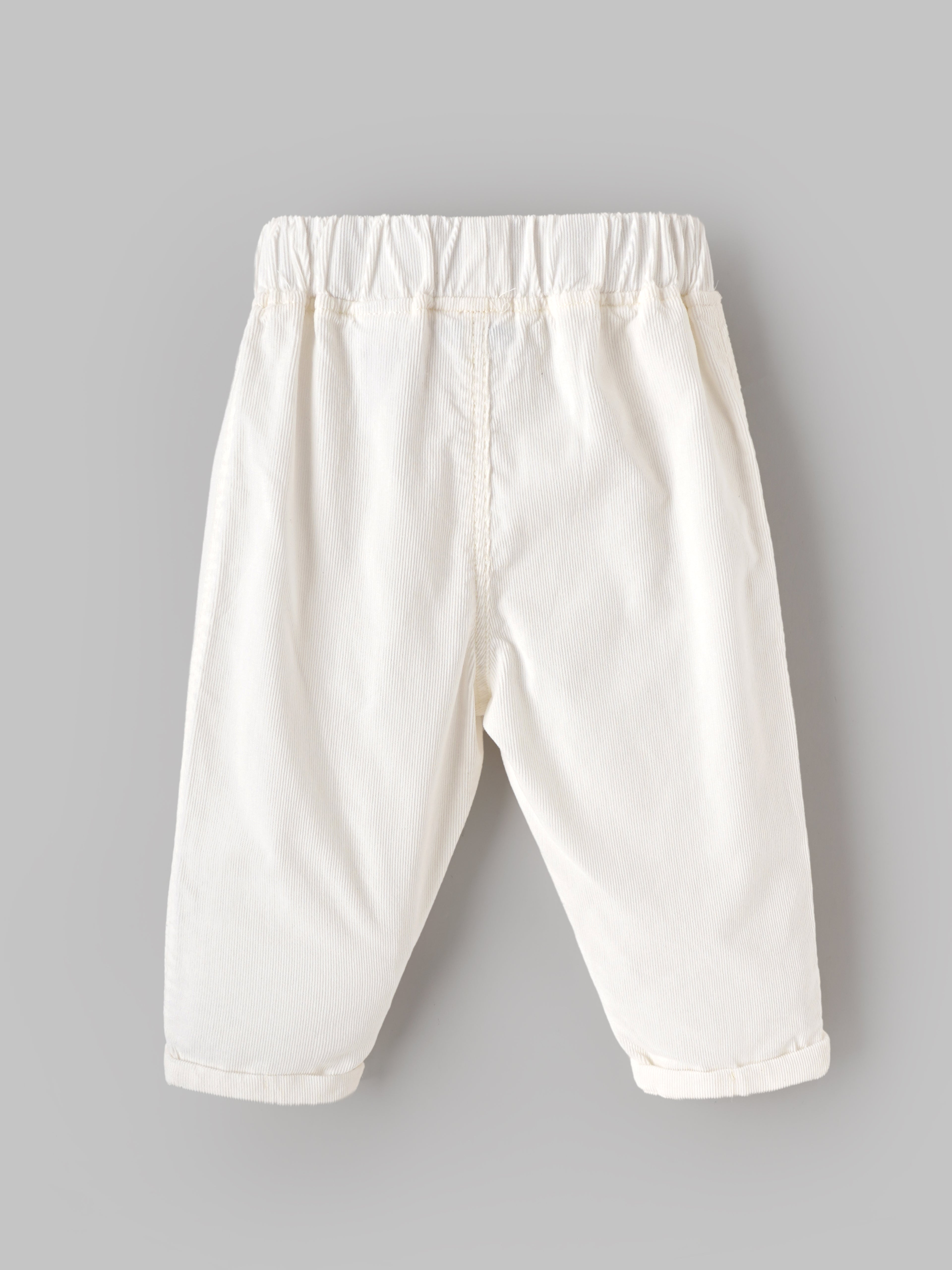 Popees Baby Boys Cotton Full Length Pants | Soft Elastic Waist Ribbed Pants | White | 9 Months–4 Years