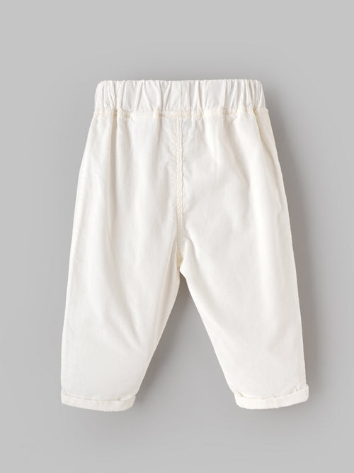 Popees Baby Boys Cotton Full Length Pants | Soft Elastic Waist Ribbed Pants | White | 9 Months–4 Years