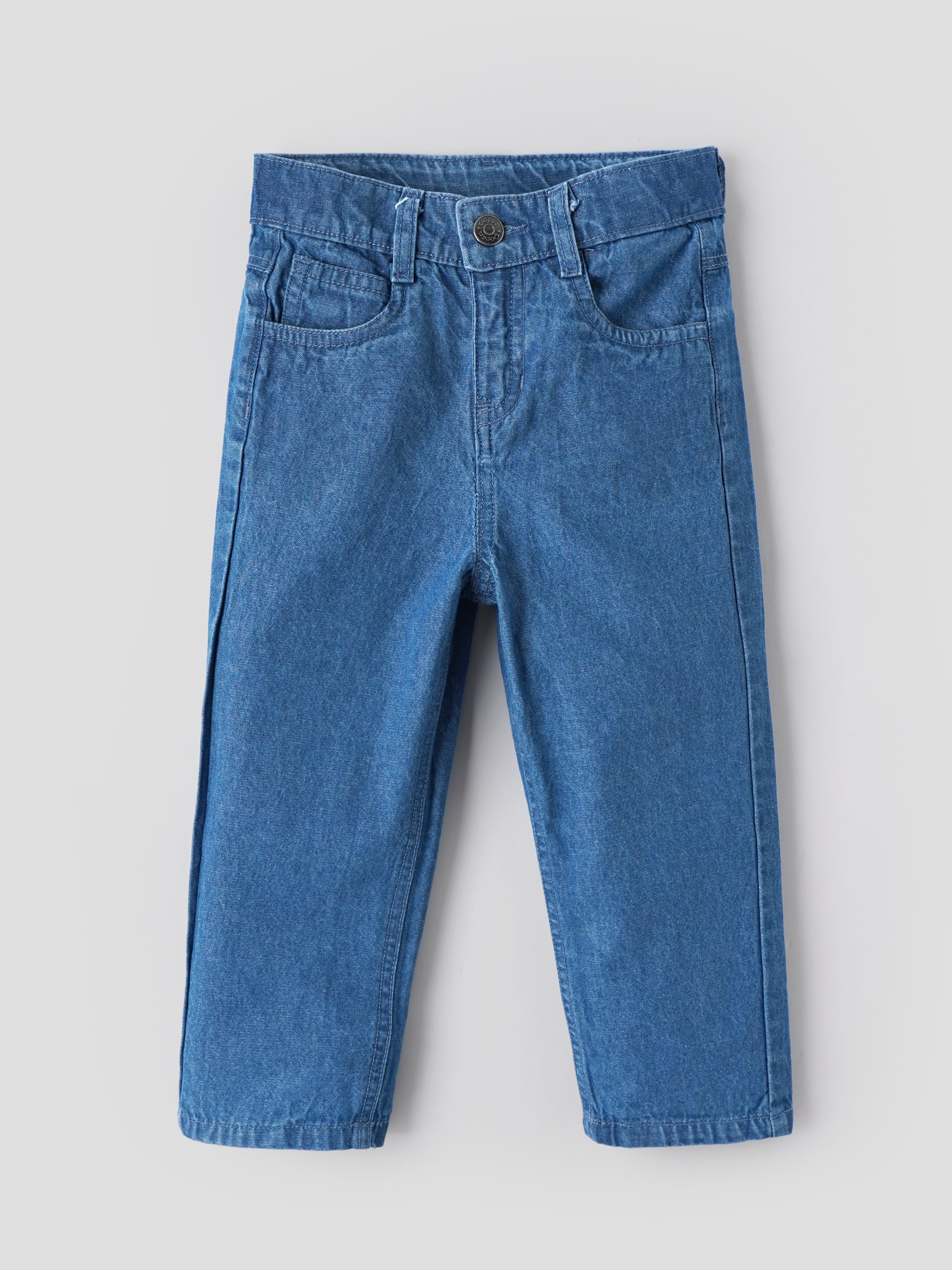 Popees Baby Girls Soft & Stylish Denim Jeans | Classic Blue Regular Fit Cotton Denim Pants with Pockets |9 Months - 4 Years