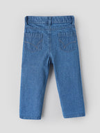 Popees Baby Girls Soft & Stylish Denim Jeans | Classic Blue Regular Fit Cotton Denim Pants with Pockets |9 Months - 4 Years