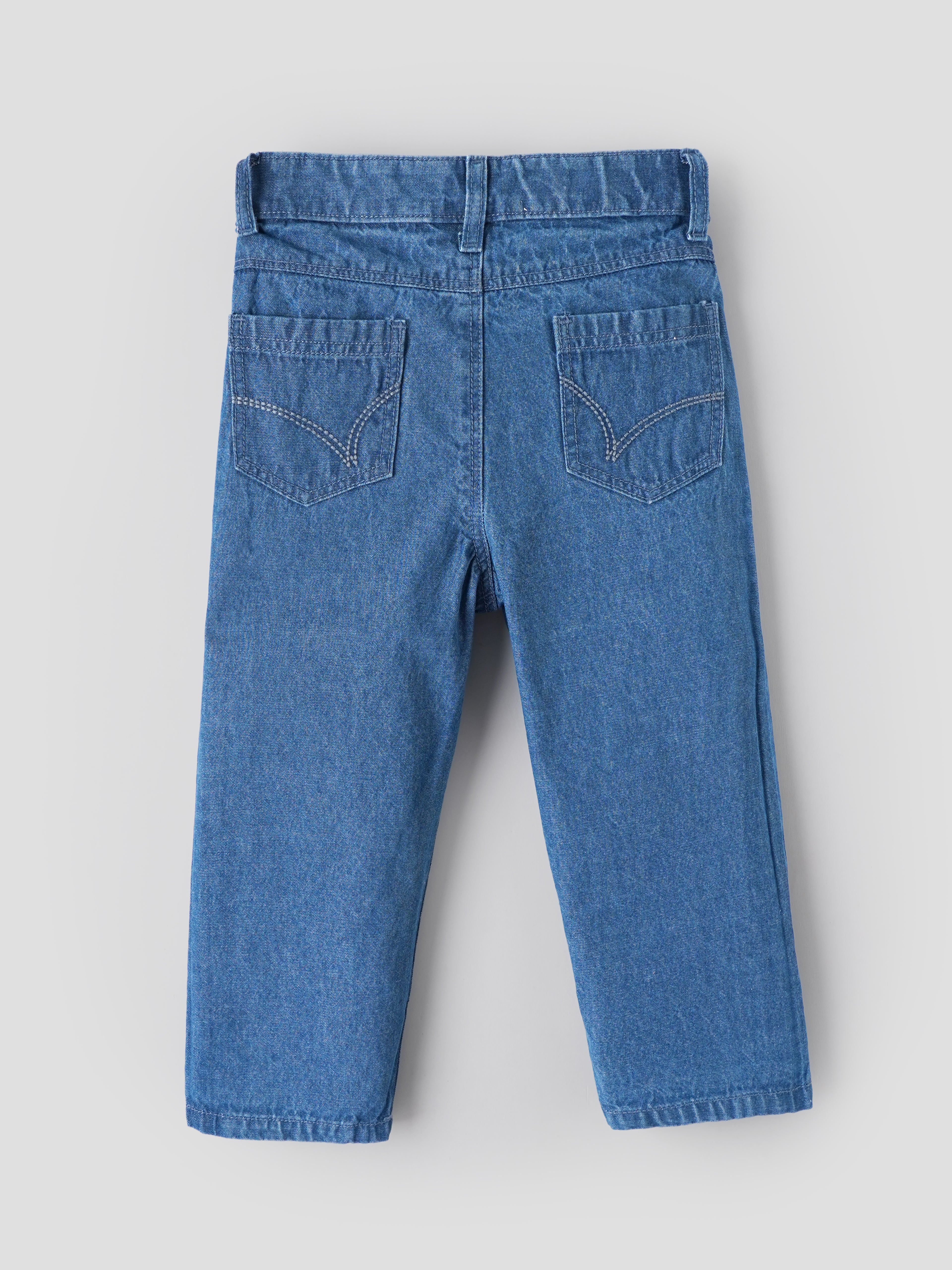 Popees Baby Girls Soft & Stylish Denim Jeans | Classic Blue Regular Fit Cotton Denim Pants with Pockets |9 Months - 4 Years