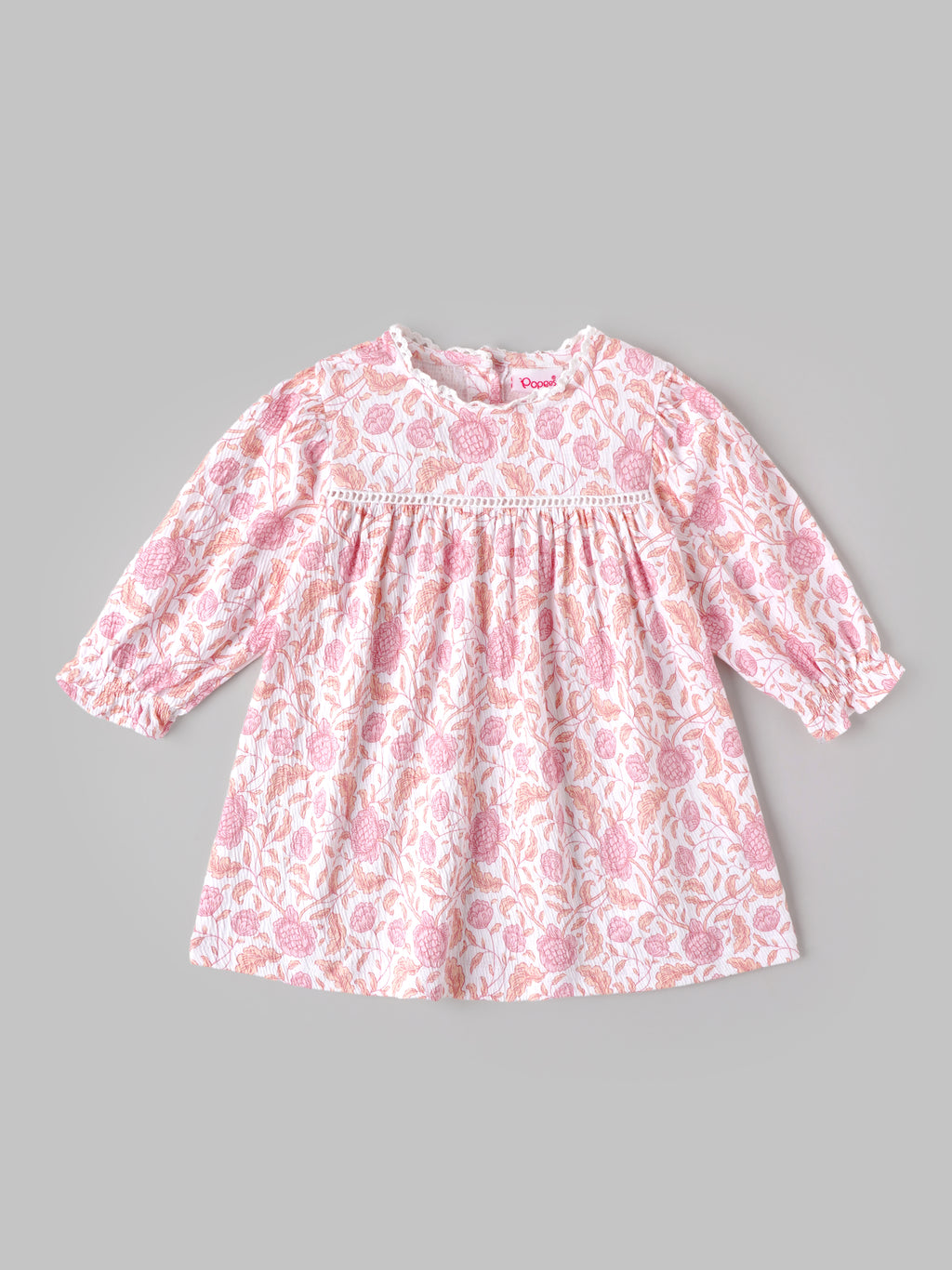 Popees Baby Girls Floral Print Dress with Long Puff Sleeves| 9 Months - 4Years|