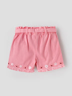 Popees Baby Girls Soft & Stylish Embroidered Shorts | Pink Cotton Shorts with Floral Embroidery, Bow Belt & Frayed Hem| 1 Years -7 Years
