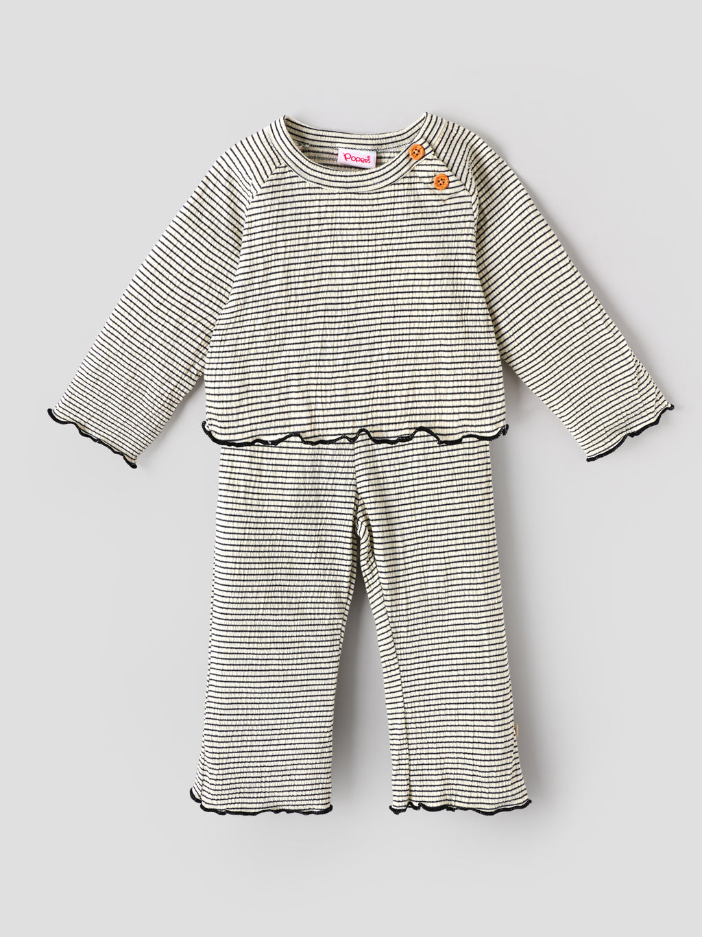 Popees Ribbed Cotton Baby Co-Ord Set | Soft Striped Full Sleeve Top & Pants 9 Months-4Years