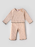 Popees Baby Girls Full Sleeve Ribbed Co-Ord Set | Soft Cotton Printed One-Piece Romper with Shoulder Button Closure | Comfortable Everyday Wear | 9 Months- 4 Years