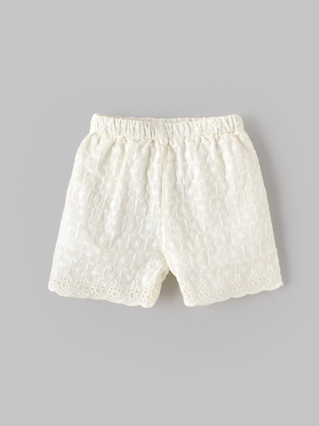 Popees Baby Girls Sleeveless Schiffli Peplum Top with Matching Shorts Co-Ord Set | Soft Cotton Summer Outfit | White |9 Month–4 Years