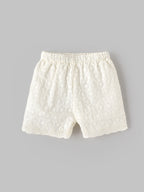 Popees Baby Girls Sleeveless Schiffli Peplum Top with Matching Shorts Co-Ord Set | Soft Cotton Summer Outfit | White |9 Month–4 Years