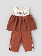 Popees Baby Girls Soft & Stylish Embroidered Top & Pant Set | Floral Embroidery Sleeveless Top with Matching Pants | Comfortable Casual Wear Set |9 Months–4 Years