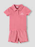 Popees Baby Girls Ribbed Polo T-Shirt & Shorts Co-Ord Set | Soft Cotton 2-Piece Outfit with Snow Dreams Embroidery | 9 Months -4 Years