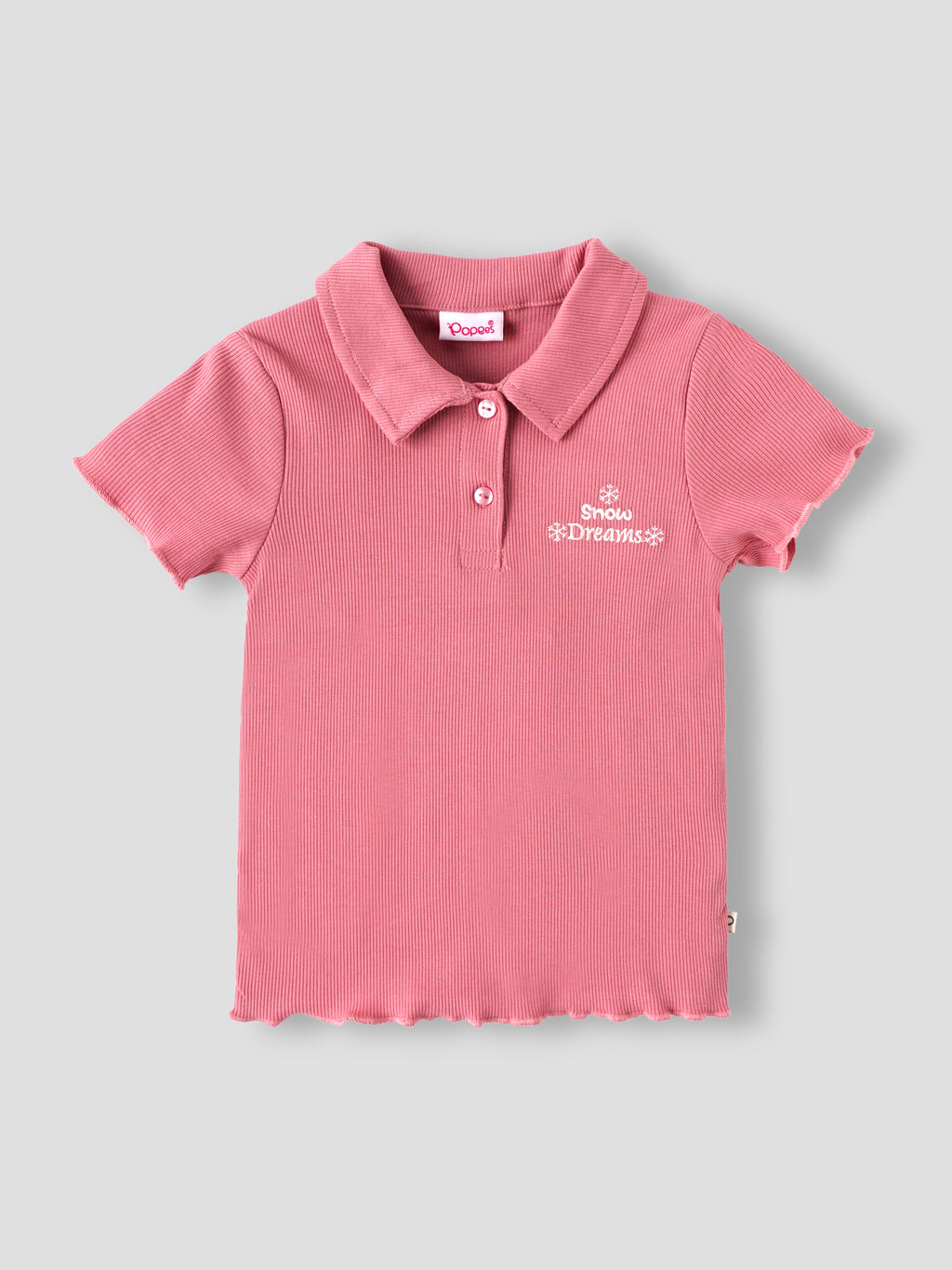 Popees Baby Girls Ribbed Polo T-Shirt & Shorts Co-Ord Set | Soft Cotton 2-Piece Outfit with Snow Dreams Embroidery | 9 Months -4 Years