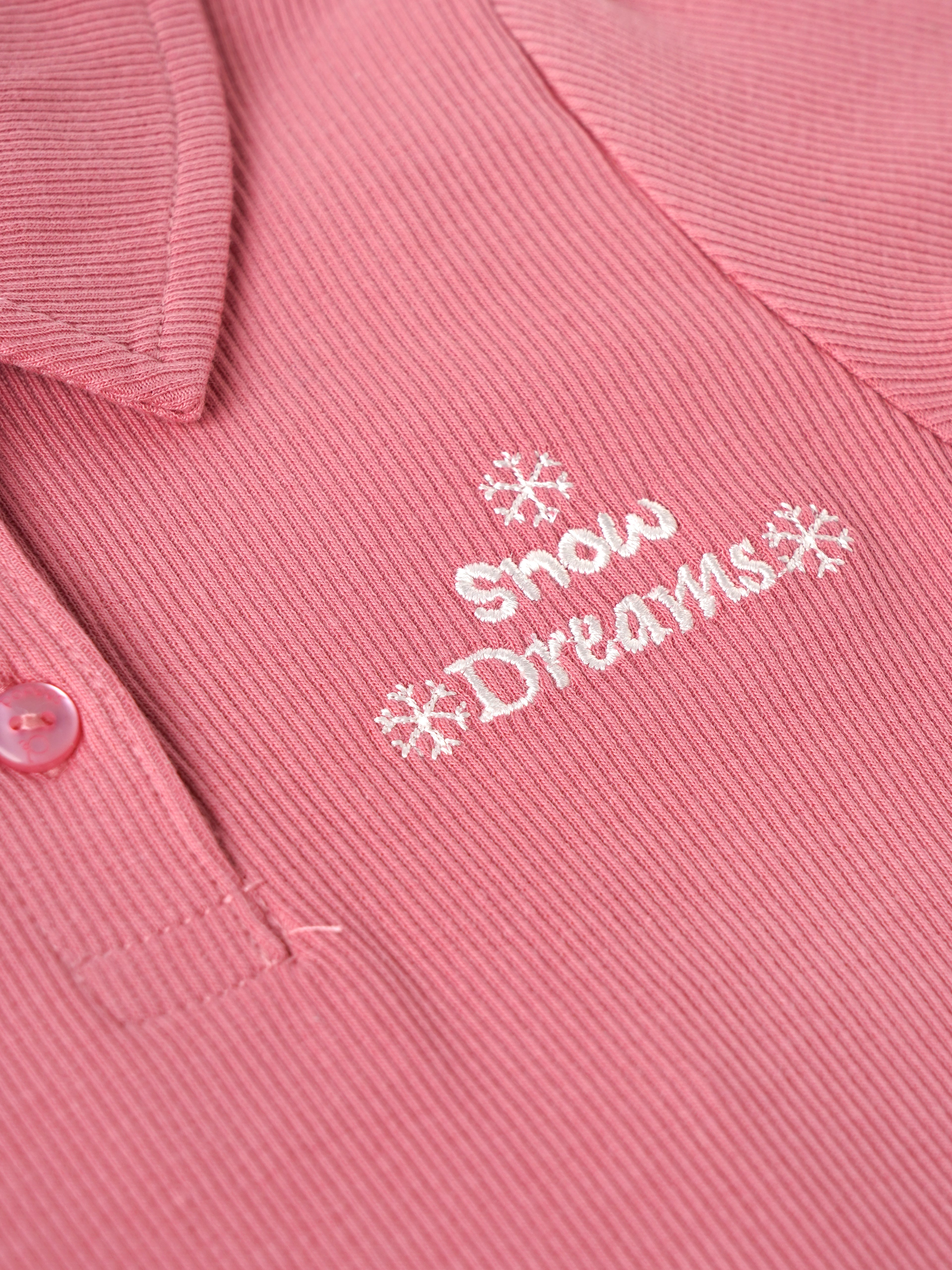 Popees Baby Girls Ribbed Polo T-Shirt & Shorts Co-Ord Set | Soft Cotton 2-Piece Outfit with Snow Dreams Embroidery | 9 Months -4 Years