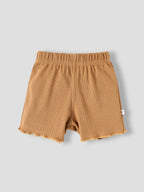 Popees Baby Girls Ribbed Polo T-Shirt & Shorts Co-Ord Set | Soft Cotton 2-Piece Outfit with Snow Dreams Embroidery | Camel Brown |9 Months -4 Years