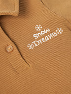 Popees Baby Girls Ribbed Polo T-Shirt & Shorts Co-Ord Set | Soft Cotton 2-Piece Outfit with Snow Dreams Embroidery | Camel Brown |9 Months -4 Years