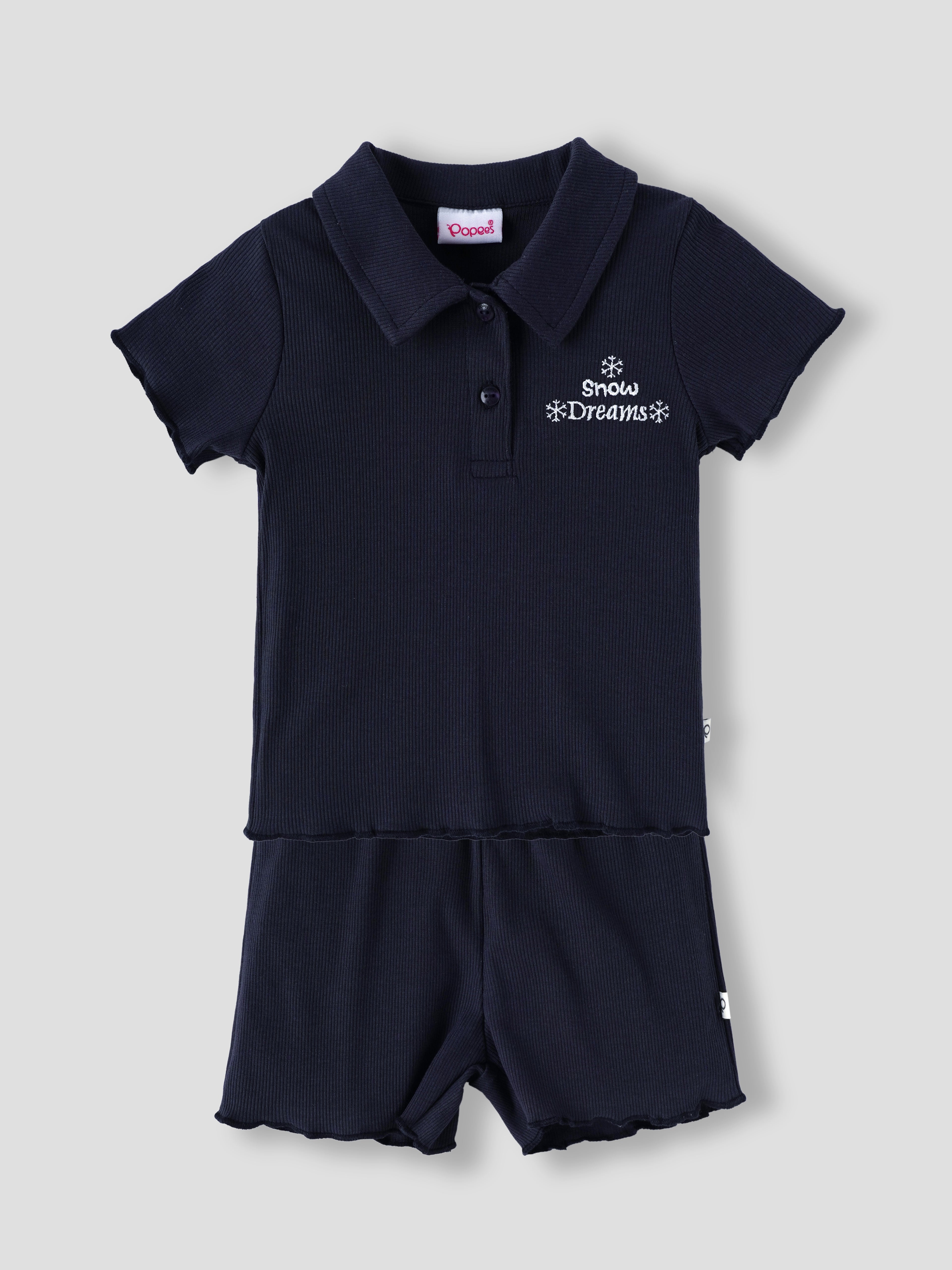 Popees Baby Girls Ribbed Polo T-Shirt & Shorts Co-Ord Set | Soft Cotton Summer Outfit | 9 Months -4 Years