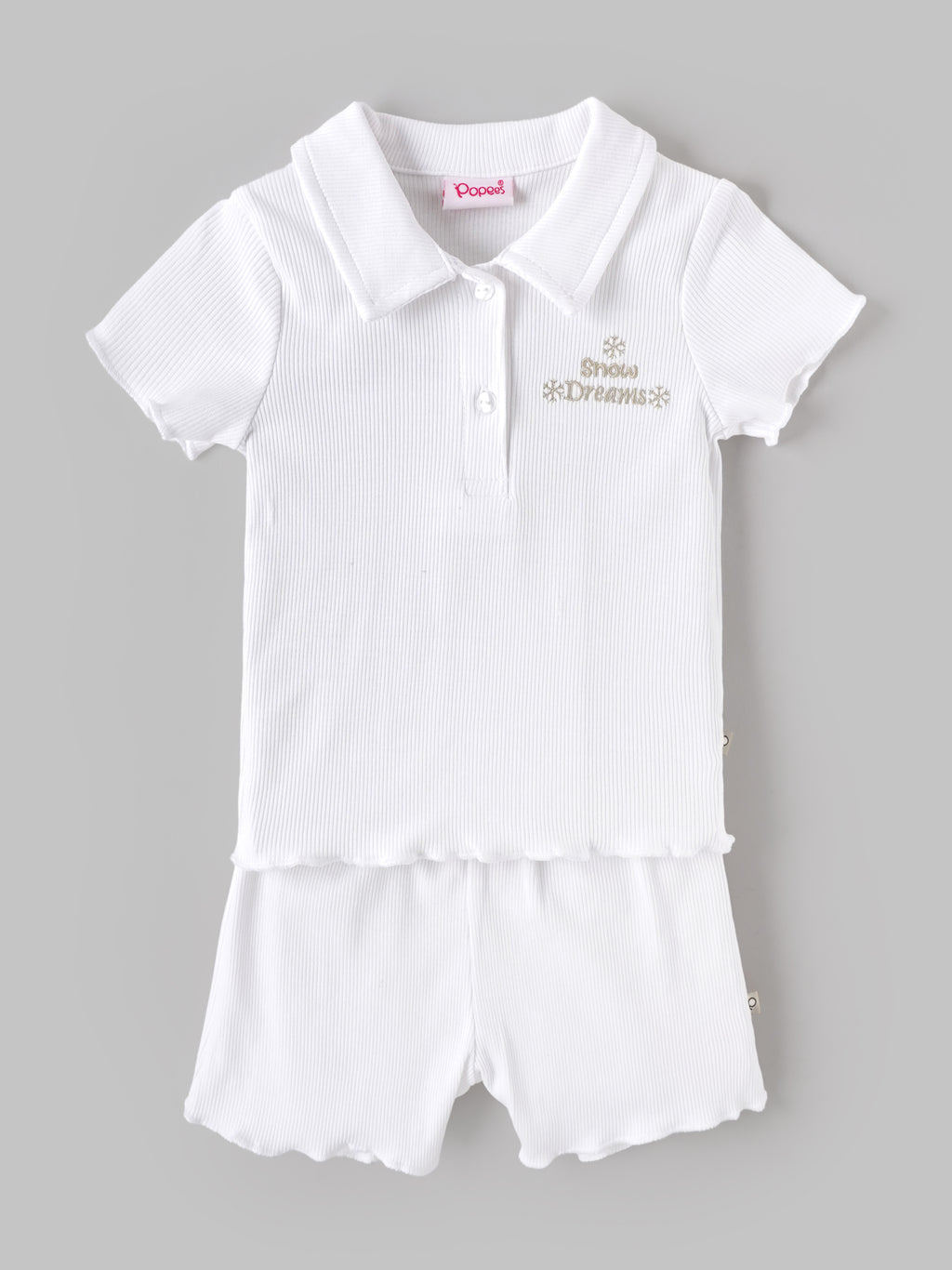 Popees Baby Girls Soft Ribbed Cotton Polo T-Shirt & Shorts Co-Ord Set with Embroidered Detail | 9 Months 4 Years