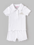 Popees Baby Girls Soft Ribbed Cotton Polo T-Shirt & Shorts Co-Ord Set with Embroidered Detail | 9 Months 4 Years