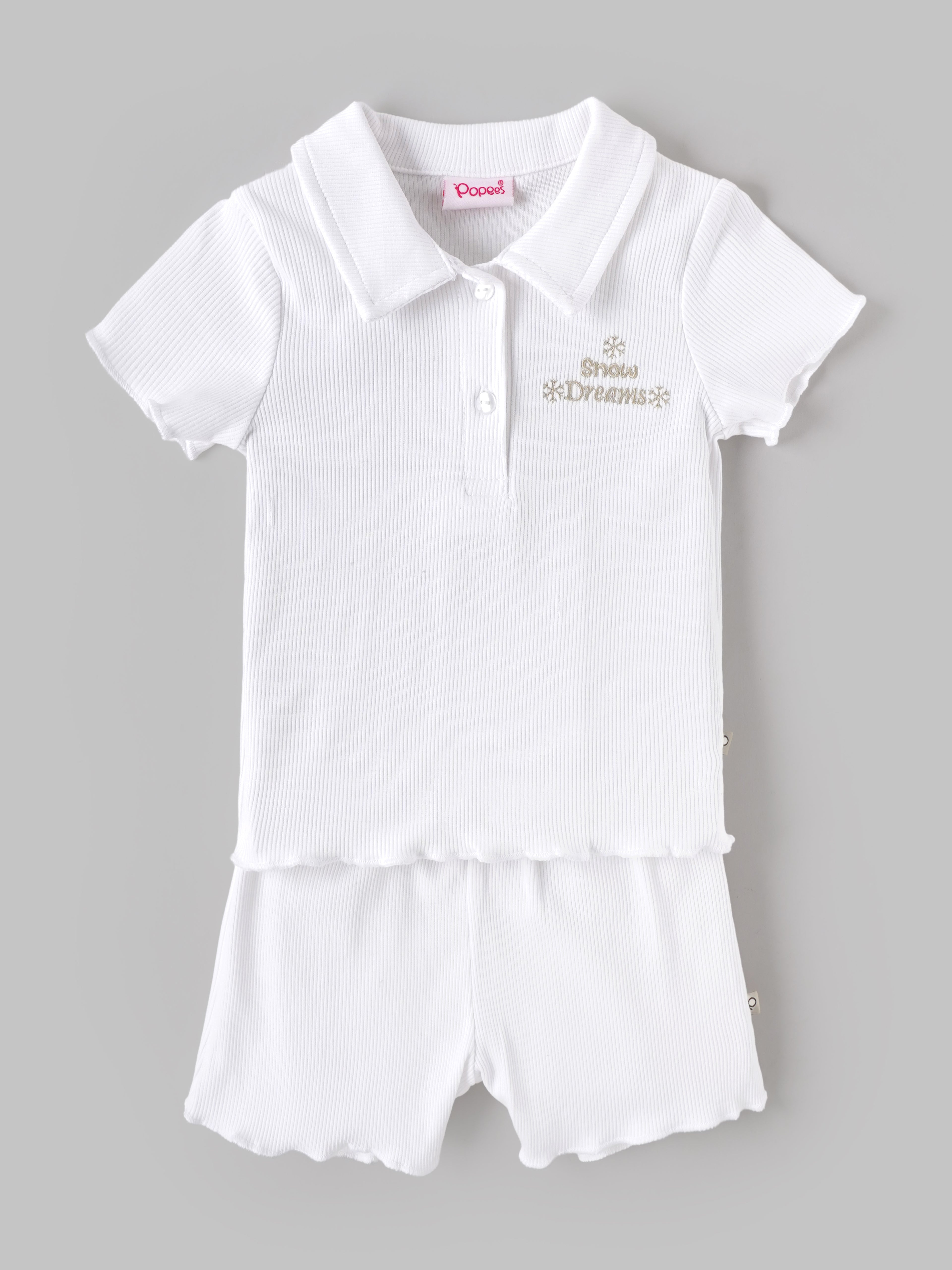 Popees Baby Girls Soft Ribbed Cotton Polo T-Shirt & Shorts Co-Ord Set with Embroidered Detail | 9 Months 4 Years