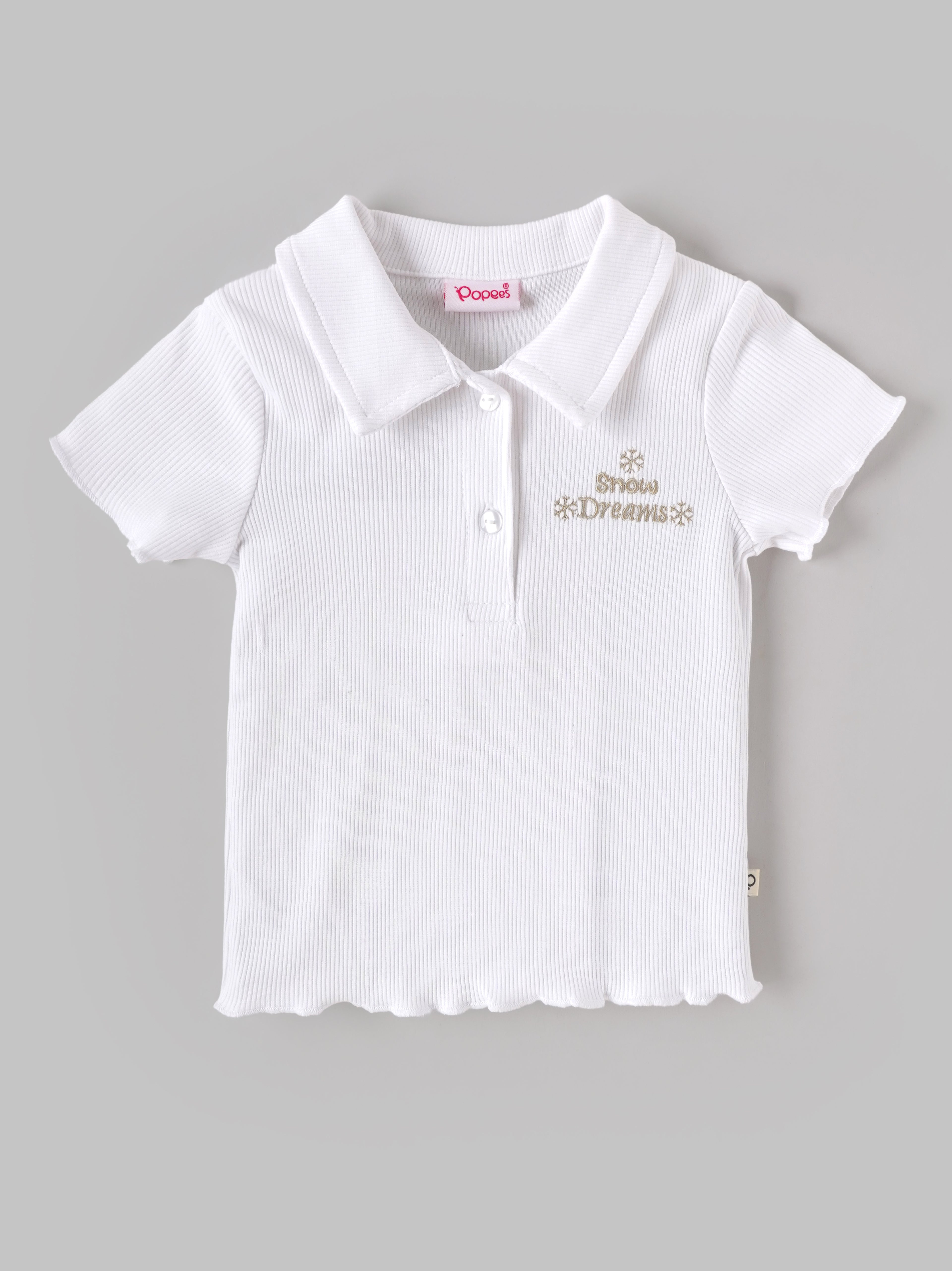 Popees Baby Girls Soft Ribbed Cotton Polo T-Shirt & Shorts Co-Ord Set with Embroidered Detail | 9 Months 4 Years