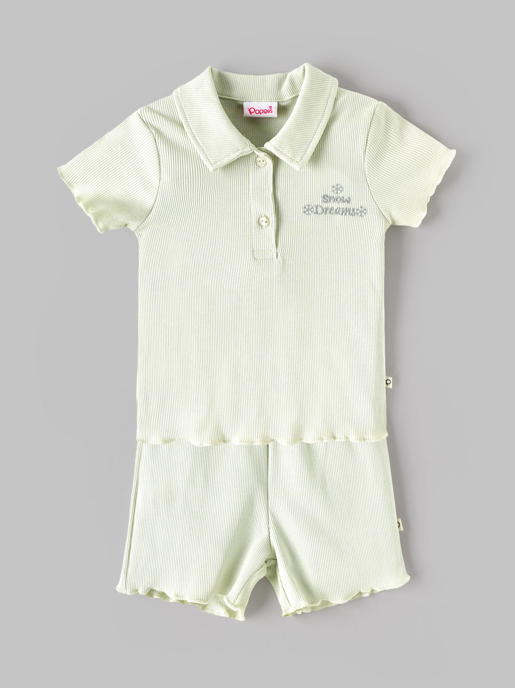 Popees Baby Girls Ribbed Polo T-Shirt & Shorts Co-Ord Set | Soft Cotton Summer Outfit| 9 Months -4 Years