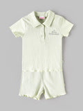 Popees Baby Girls Ribbed Polo T-Shirt & Shorts Co-Ord Set | Soft Cotton Summer Outfit| 9 Months -4 Years