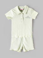 Popees Baby Girls Ribbed Polo T-Shirt & Shorts Co-Ord Set | Soft Cotton Summer Outfit| 9 Months -4 Years