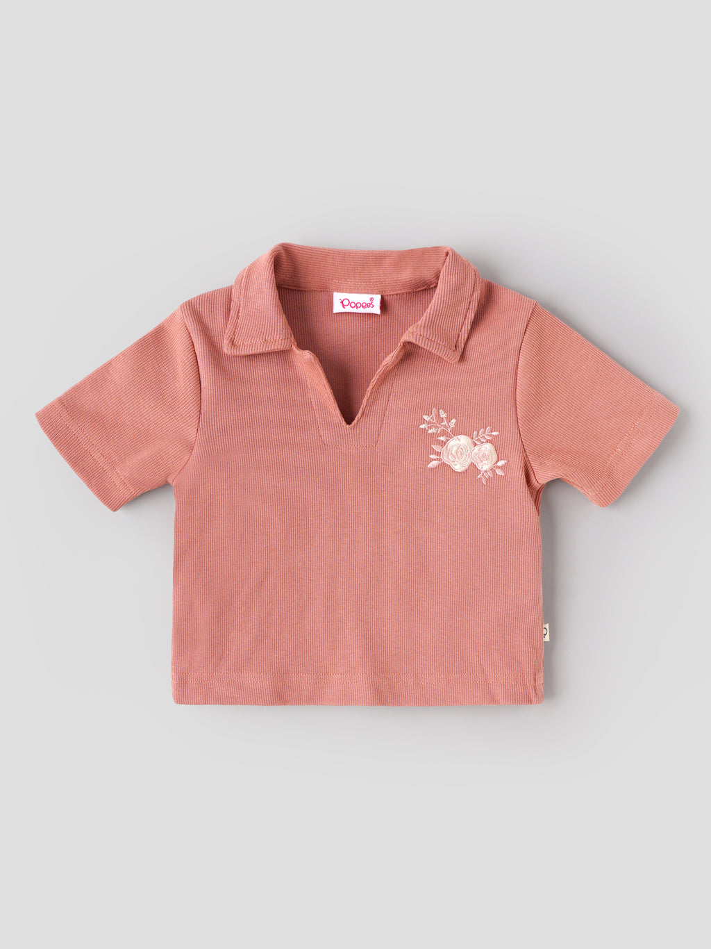 Popees Baby Girls Ribbed Cotton Collared Top | Cameo Brown| 9 Months- 4 Years