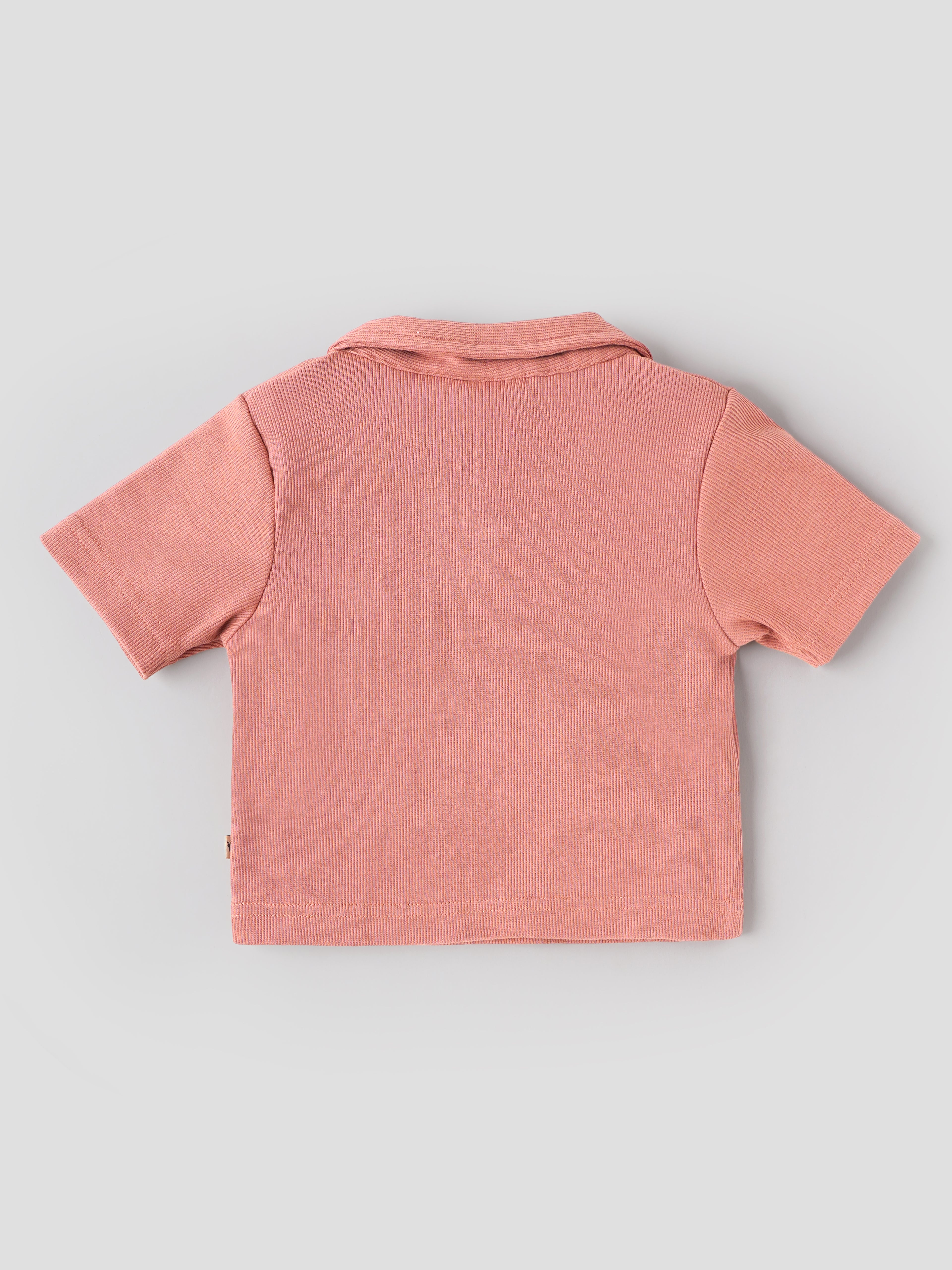 Popees Baby Girls Ribbed Cotton Collared Top | Cameo Brown| 9 Months- 4 Years