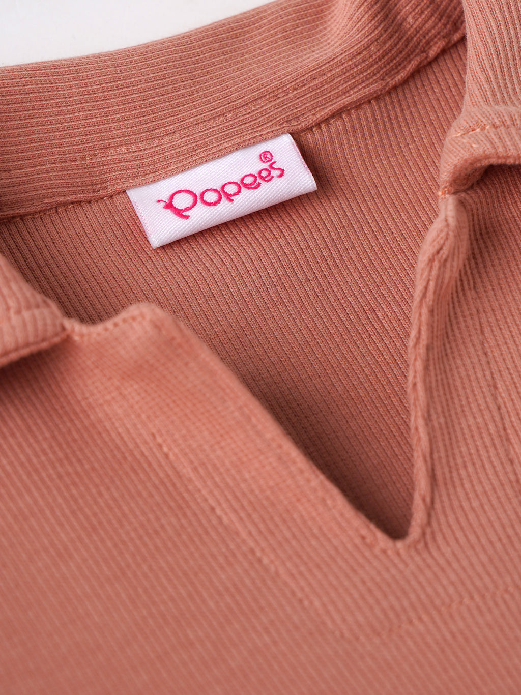Popees Baby Girls Ribbed Cotton Collared Top | Cameo Brown| 9 Months- 4 Years