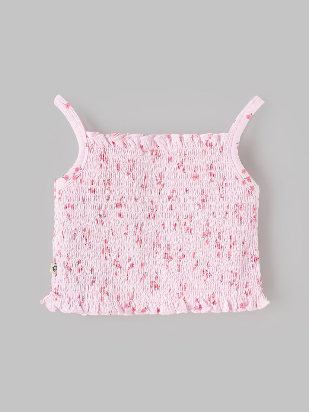 Popees Baby Girls Cute & Stylish Smocked Floral Top | Sleeveless Spaghetti Strap Top with Ruffle Hem & All-Over Floral Print | Pink | Comfortable Casual Wear | 9 Months–4 Years