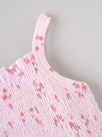 Popees Baby Girls Cute & Stylish Smocked Floral Top | Sleeveless Spaghetti Strap Top with Ruffle Hem & All-Over Floral Print | Pink | Comfortable Casual Wear | 9 Months–4 Years