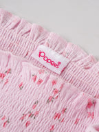 Popees Baby Girls Cute & Stylish Smocked Floral Top | Sleeveless Spaghetti Strap Top with Ruffle Hem & All-Over Floral Print | Pink | Comfortable Casual Wear | 9 Months–4 Years